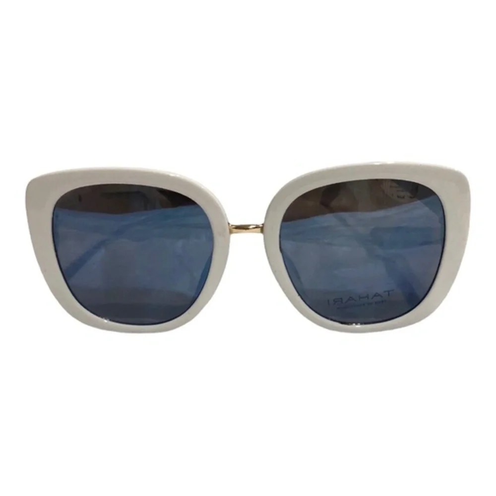 Tahari glamorous Jackie-o style white gold chainlink oversized oval‎ sunglasses